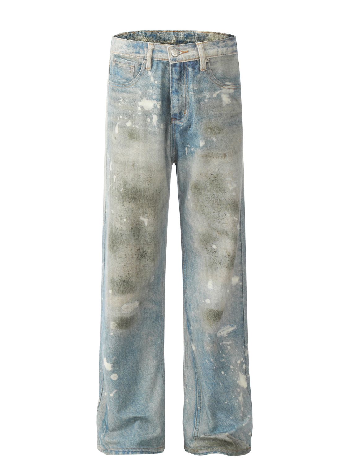 Men's Waste Soil Style Straight Leg Jeans with paint splatter design.