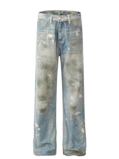 Men's Waste Soil Style Straight Leg Jeans with paint splatter design.
