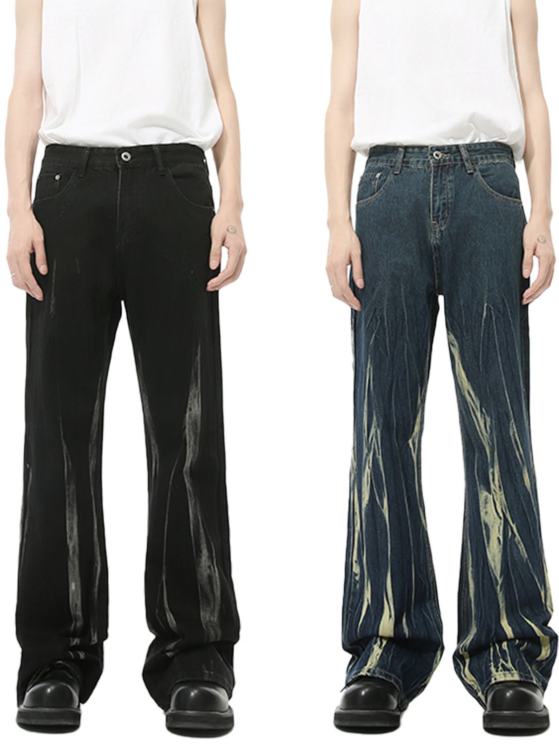 Tie-dye jeans with pockets, basic style, no stretch, cotton-viscose blend.
