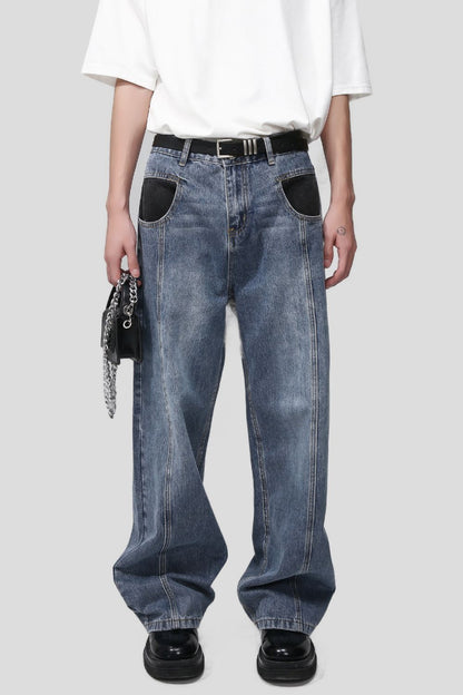 Mid-rise waist jeans with pockets, basic style, 84.4% cotton, no stretch.
