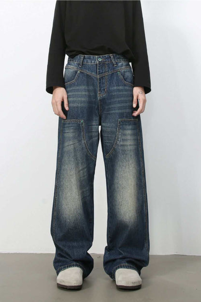 Men's wide leg jeans with basic style and no stretch.