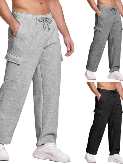 Men's plus size drawstring pants, basic style, pocketed, 100% polyester.