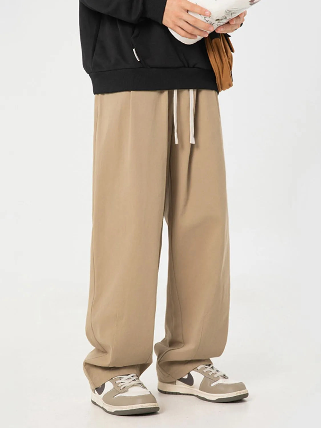 Men's Plus Size Drawstring Pants in beige, featuring a basic style with drawstring waist.
