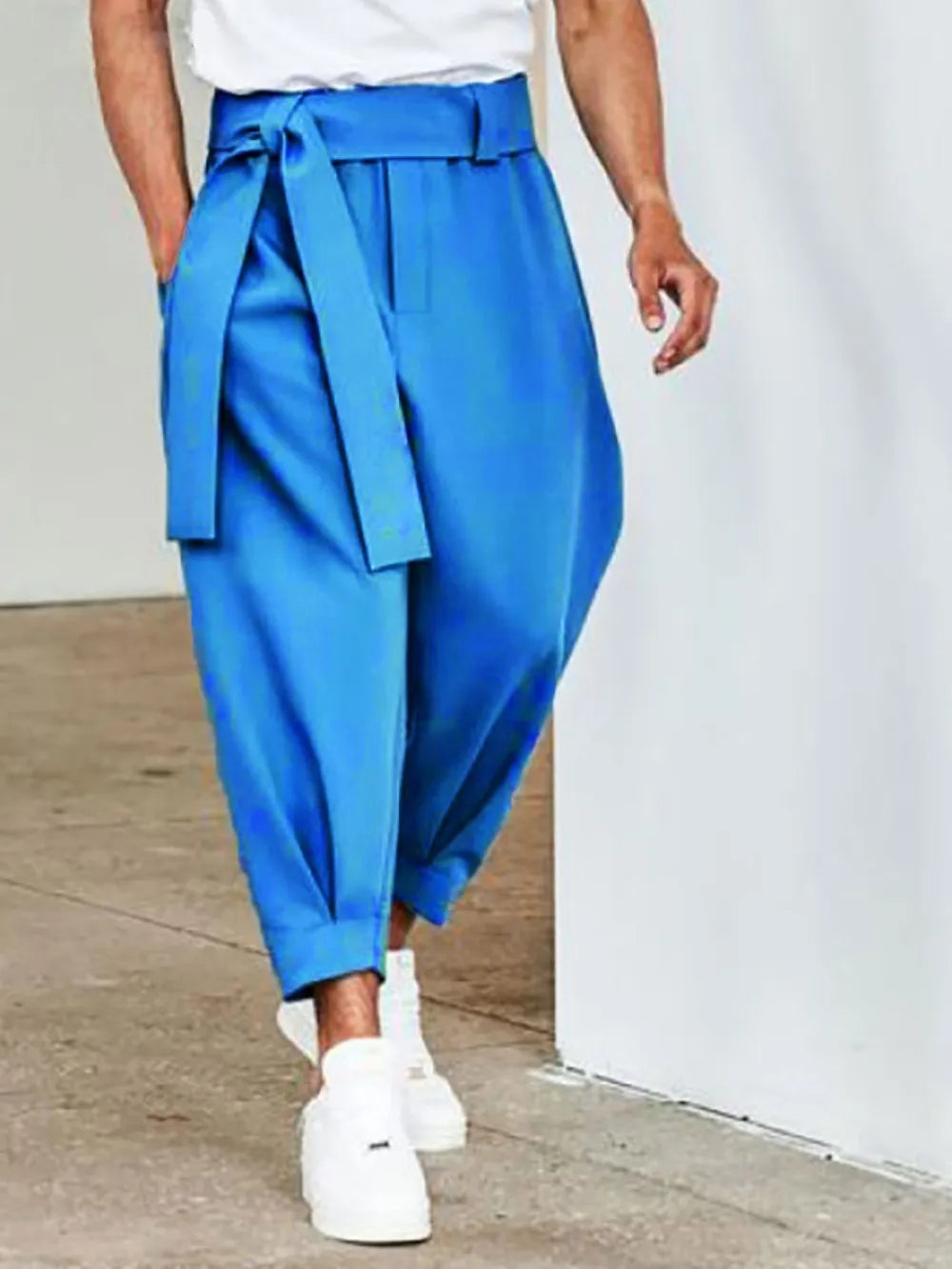 Men's full size mid-rise cropped pants, basic style, polyester material.