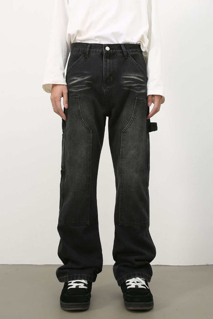 Men's baggy jeans with pockets, basic style, no stretch, cotton-viscose blend.