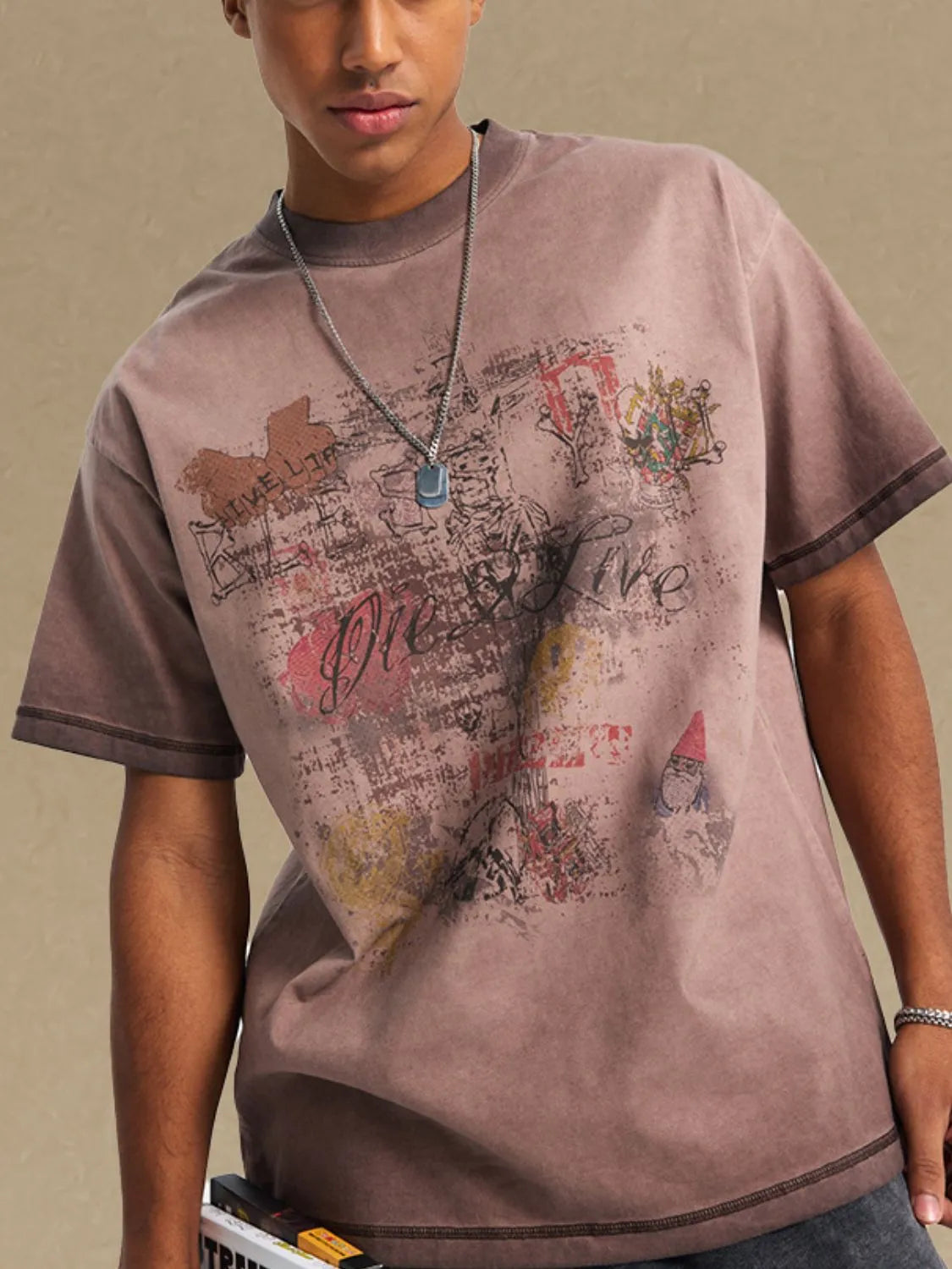 Men's graphic round neck half sleeve t-shirt with unique design, basic style, 100% cotton, slightly stretchy.