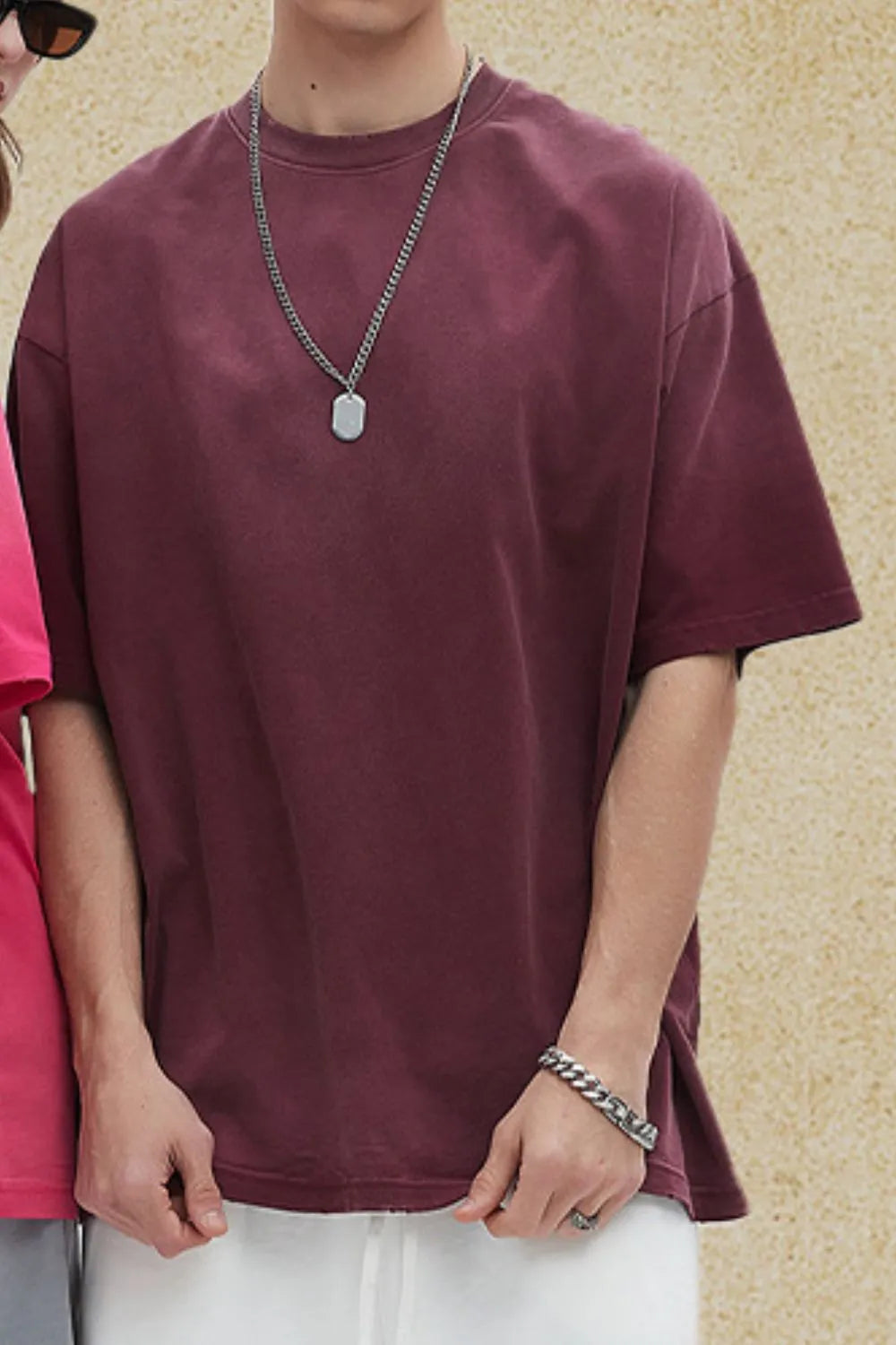 Men's round neck burgundy t-shirt, half sleeves, 100% cotton.