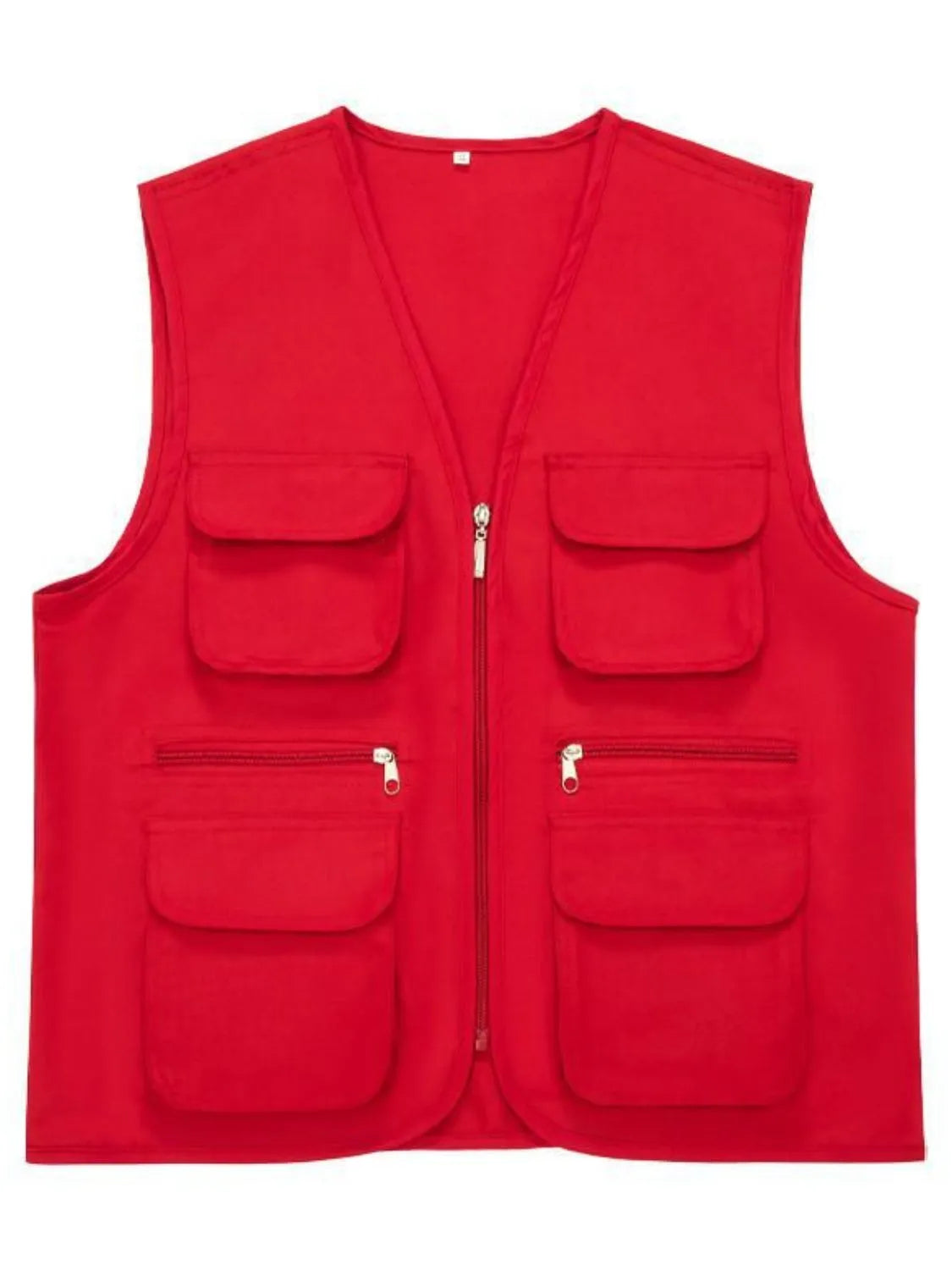 Men's plus size red pocketed zip up vest made from 100% polyester.