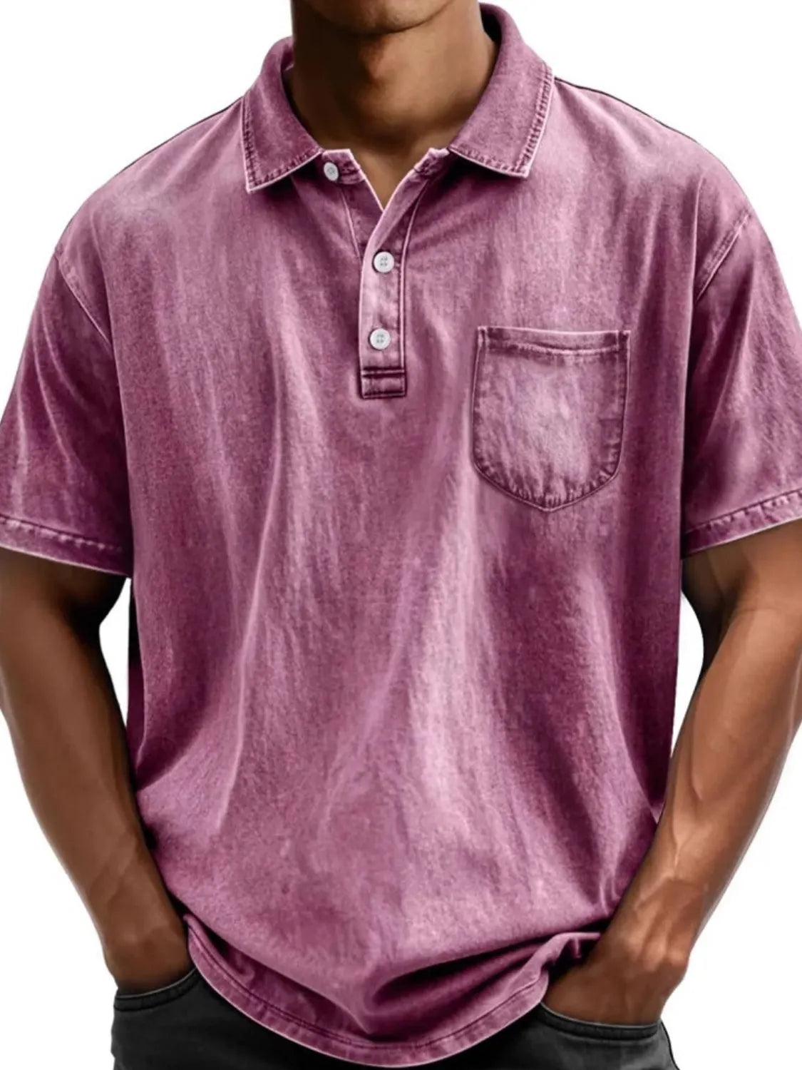 Men's full size collared neck polo shirt, short sleeve, slightly stretchy, in plus size.