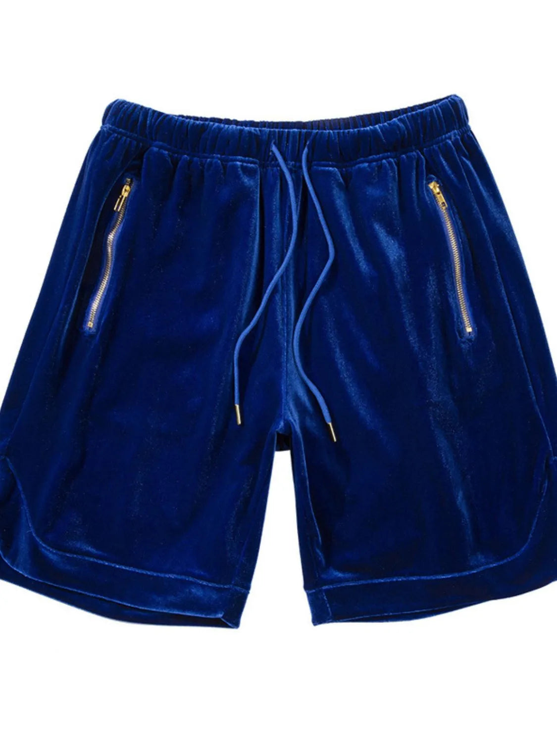 Men's drawstring pocketed shorts with zip, basic style, polyester-cotton blend.