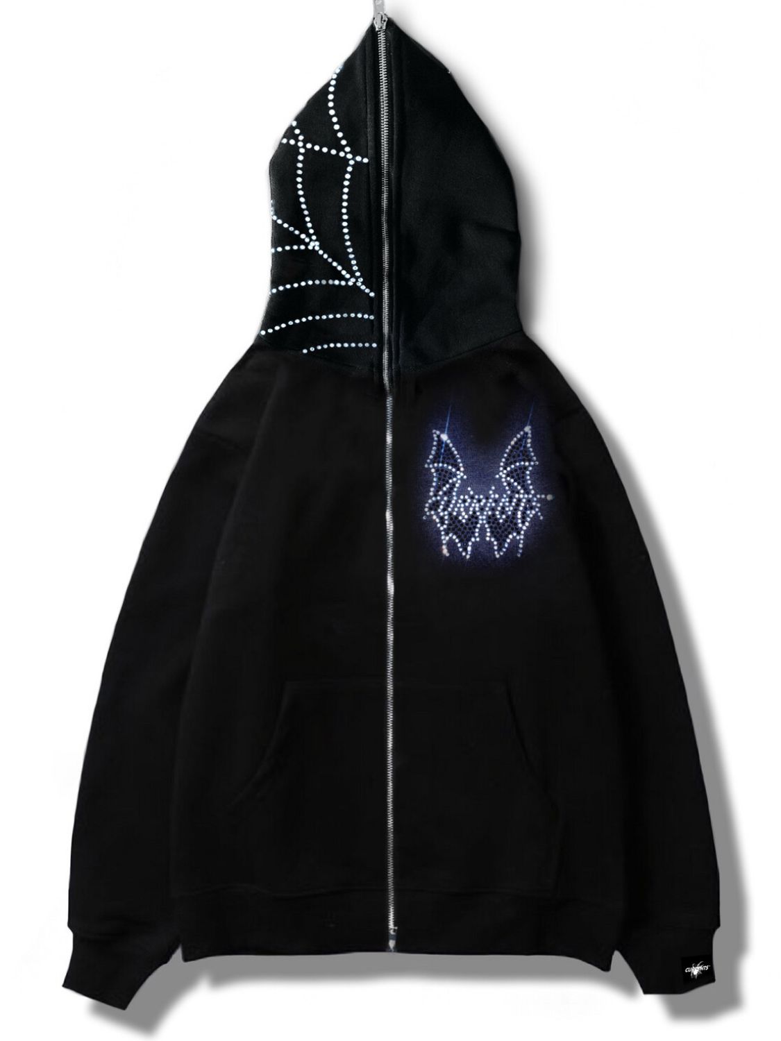 Men's Rhinestone Bat Zip Up Hoodie with eye-catching rhinestone design.