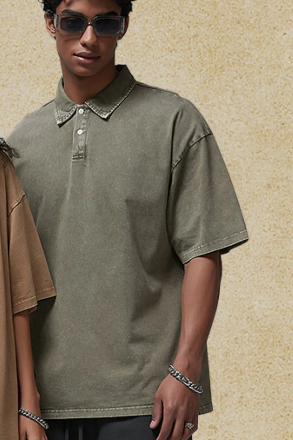 Men's collared neck half sleeve polo shirt in olive green, slightly stretchy 100% cotton.
