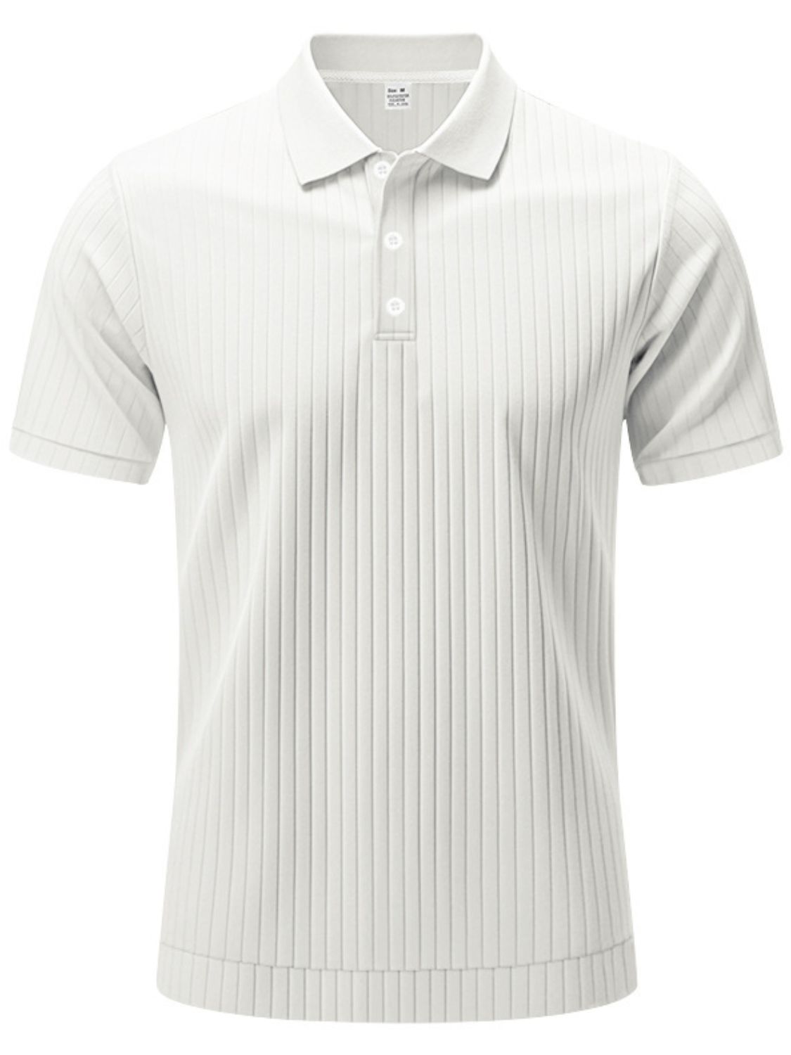 Men's full size ribbed short sleeve polo shirt in light color.