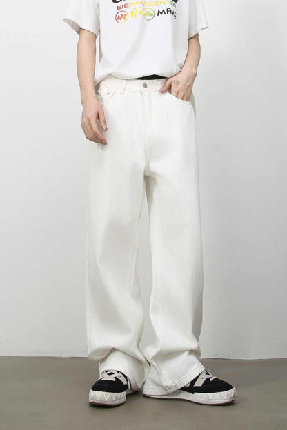 Men's wide leg jeans in white, basic style, 100% cotton.