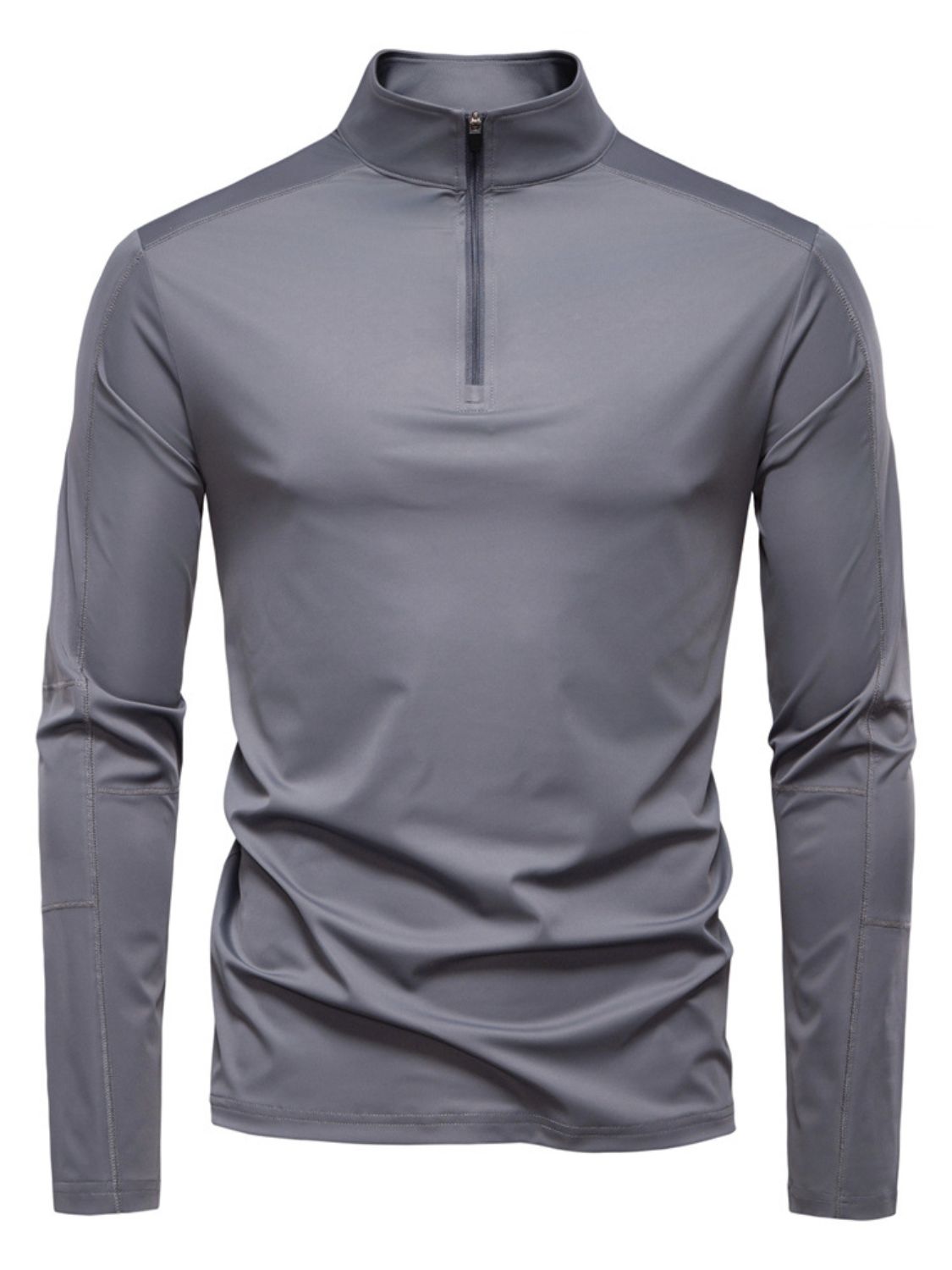 Men's sun protection long sleeve half-zip T-shirt in gray, moderate stretch, polyester and elastane.