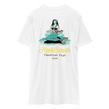 Men's Premium Hula Beach Tropical T-shirt white tee with mermaid and tropical design on back