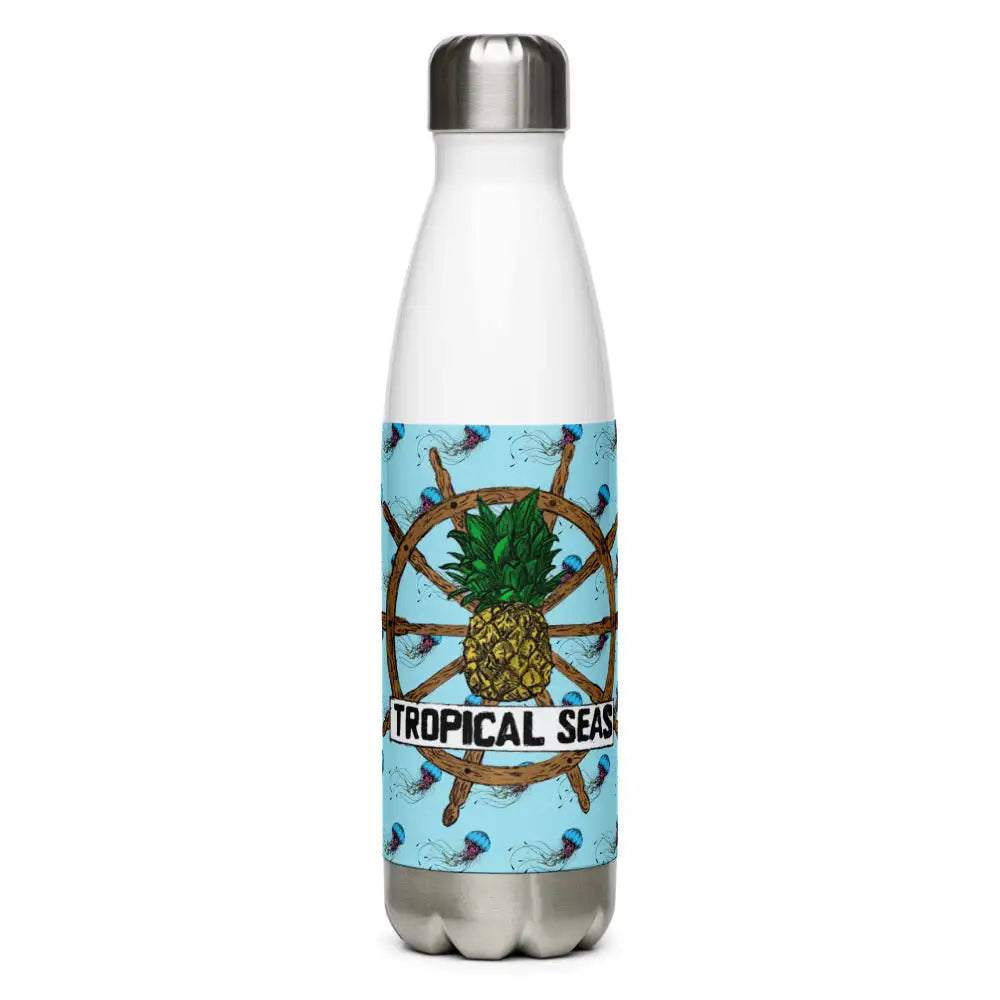 Stainless steel Tropical Seas Jellyfish water bottle with colorful pineapple and jellyfish design, 17 oz capacity, insulated and leak-proof.
