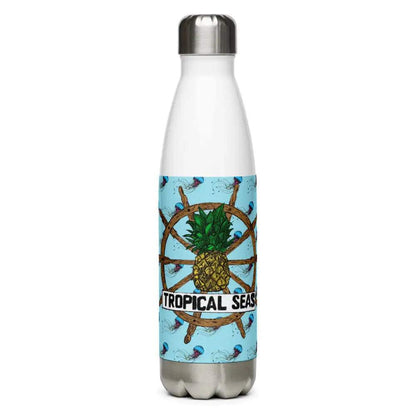 Stainless steel Tropical Seas Jellyfish water bottle with colorful pineapple and jellyfish design, 17 oz capacity, insulated and leak-proof.