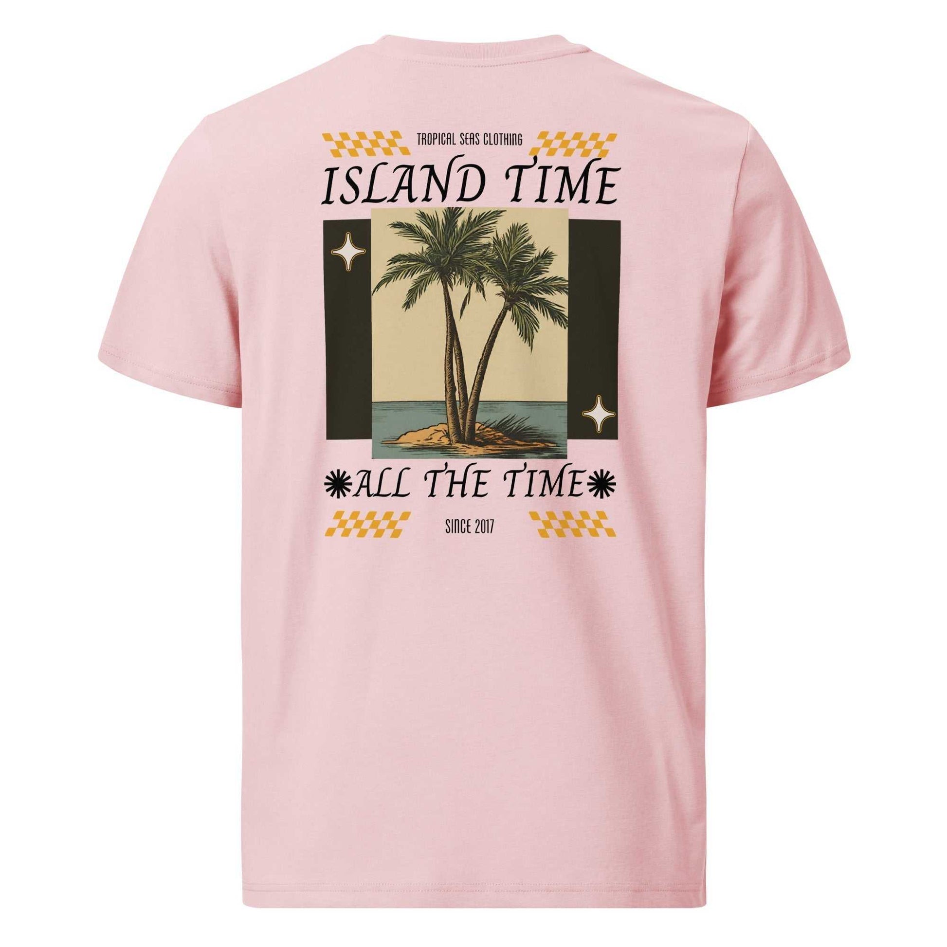 Island Time Organic Cotton T-Shirt with palm tree graphic by Tropical Seas Clothing.