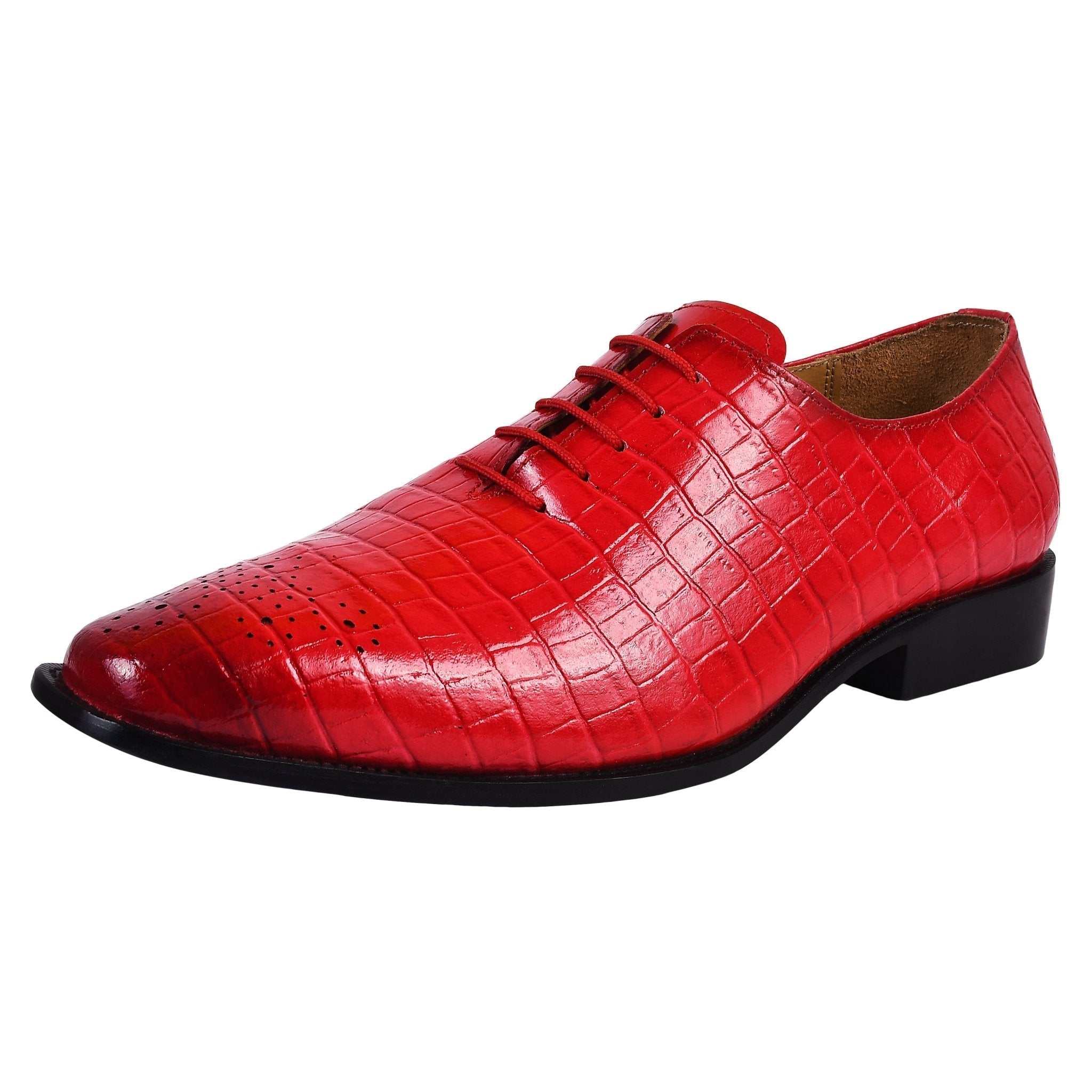 Walter Small Croco Leather Lace up Oxford Dress Shoes, elegant leather with rubber sole, burnished toe, 1-inch heel.