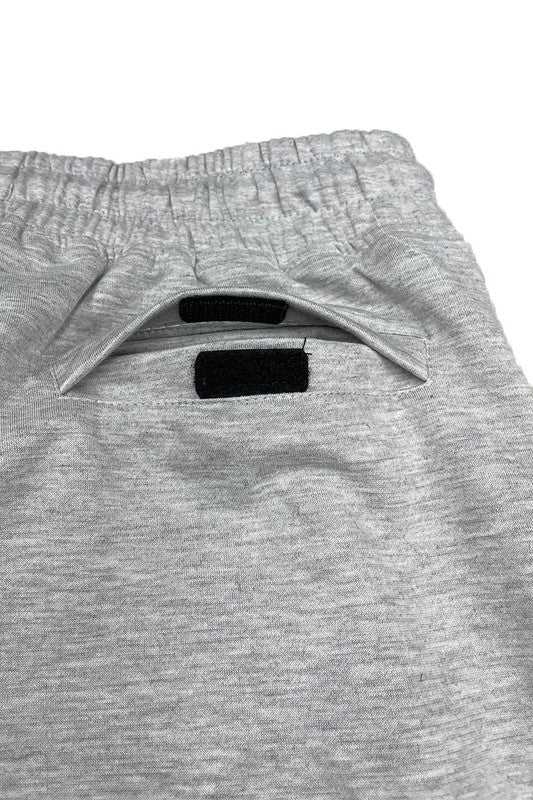 Cotton blend lounge sweat shorts with elastic waist and drawstring.