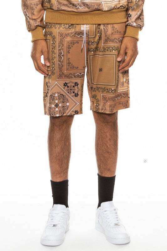 Weiv Mens Paisley Bandana Print Shorts with Elastic Waist and Drawstring