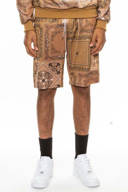 Weiv Mens Paisley Bandana Print Shorts with Elastic Waist and Drawstring
