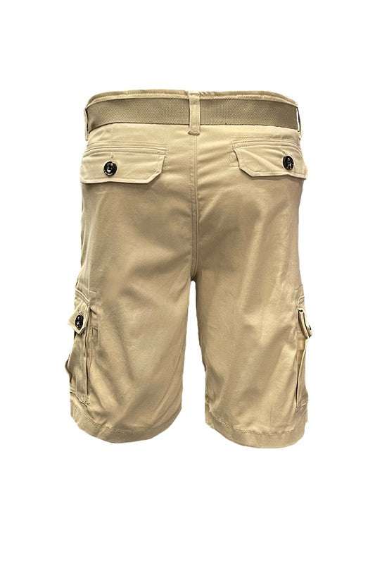 Weiv Mens Belted Cargo Shorts with Belt, back view showing multiple button pockets and durable design.