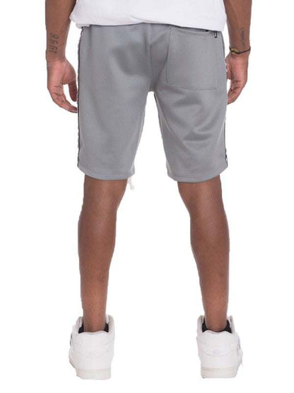 Weiv Mens Checkered Stripe Track Shorts with elastic waist and pockets.