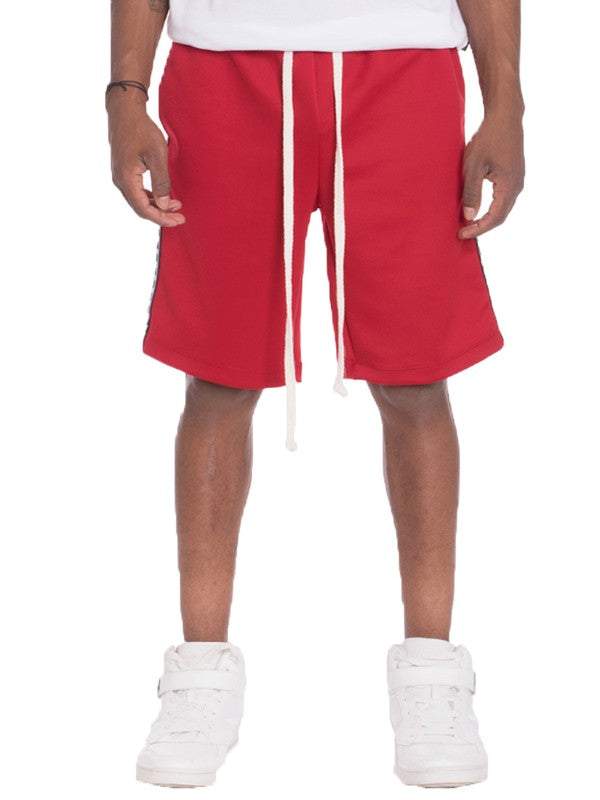 Weiv Mens Checkered Stripe Track Shorts with elastic waist and drawstring.