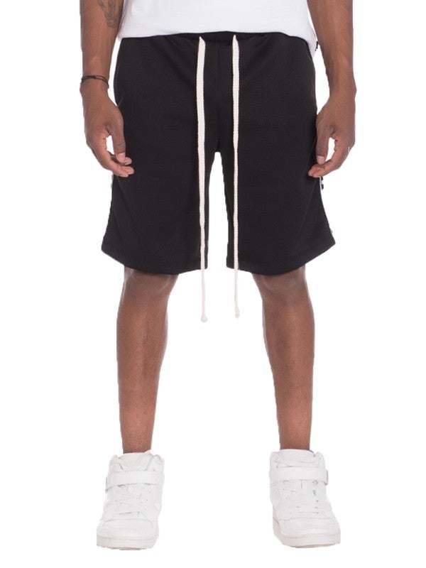 Weiv Mens Checkered Stripe Track Shorts with elastic waist and drawstring.