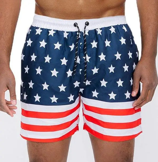 MENLL Men's Swim Shorts - Quick Dry American Flag - Patriotic Beach - Main Product Image