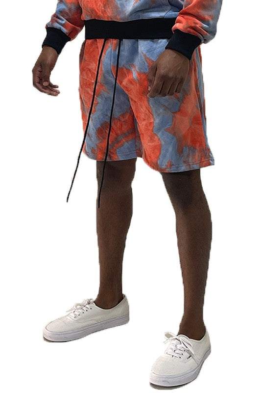 Weiv Mens Tye Dye Sweat Shorts with elastic waist and drawstring.