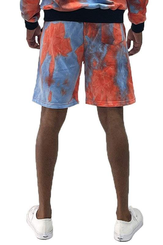 Weiv Mens Tye Dye Sweat Shorts with elastic waist and drawstring.