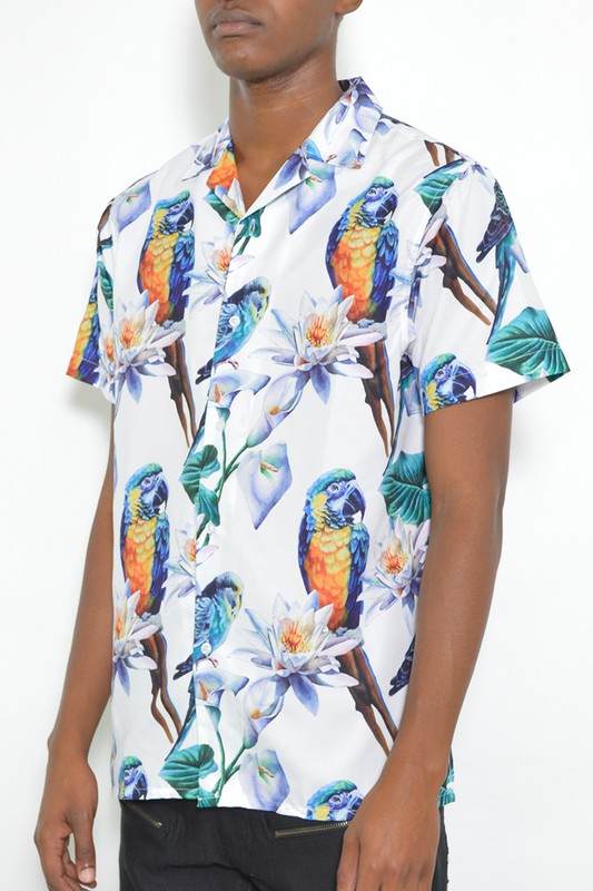 MENS TUCAN PARROT PRINT RESORT BUTTON DOWN SHIRT - MENLL